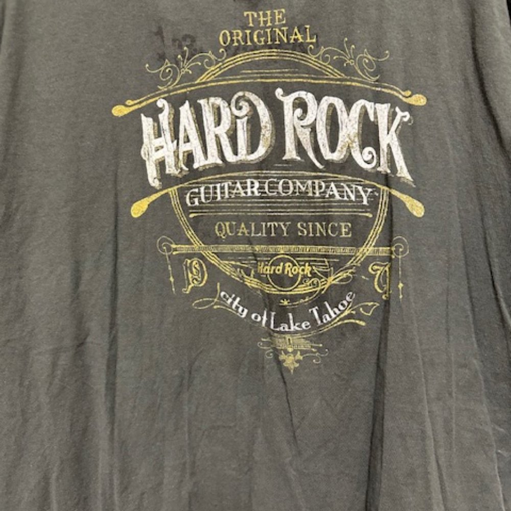 Hard Rock T-Shirt Guitar Company Logo Men's XL Gray  City of Lake Tahoe